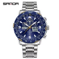 SANDA 6362 Original Herren Quarzuhr Wasserdicht Edelstahl Herren Armband Luxus Sportuhr Multifunktions-Wecker