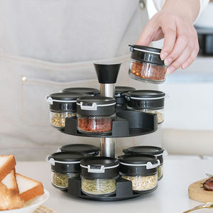 <span class=keywords><strong>Set</strong></span> di 12 Barattoli in Vetro per Spezie a 2 Livelli con Supporto Girevole a 360° in Acciaio Inox, Contenitori per Condimenti con Coperchio in Plastica, Organizzazione per Armadietto da Cucina - Product Image 3