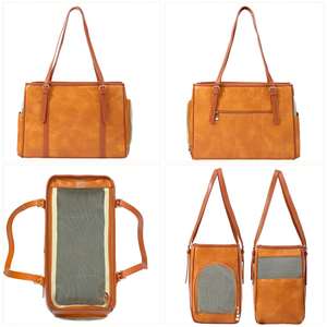 Sac de transport élégant pour animaux de compagnie avec maille respirante sur trois côtés, en cuir végétalien de qualité supérieure et design spacieux pour un voyage confortable - Product Image 3