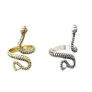 Anillo de Latón Chapado en Oro con Forma de Serpiente, Diseño Animal Vintage, Joyería de Moda Unisex para Uso Diario - Product Image 1