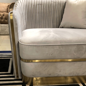 Vendita Diretta di Fabbrica dell'Ultimo Modello di <span class=keywords><strong>Divano</strong></span> di Lusso 2+3 in Velluto Color Albicocca per Soggiorno, Hotel e Appartamenti - Product Image 5