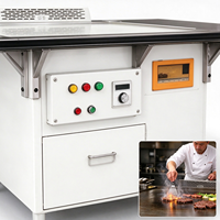 Table de Teppanyaki Électrique de Luxe Noire à 7 Places avec Évacuation des Fumées par Aspiration pour Hôtels et Restaurants