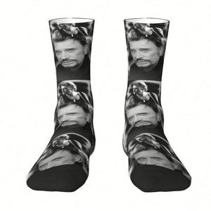 Chaussettes personnalisées rétro rock Johnny Hallyday pour un style chaud et tendance, chaussettes fantaisie du chanteur français - Product Image 1