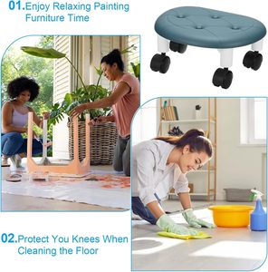 Lightweight Durable Rolling Mobile Pulley Low <b>Stool</b> for Home Office Living Room PP Plastic Comfortable Padded <b>Seat</b> Silent Wheels - Product Image 2