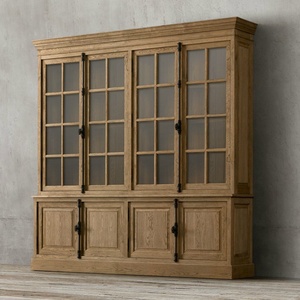 High Quality Solid Oak <strong>Rustic</strong> <strong>Bookcase</strong> Glass Display Cabinet Storage Cabinet Living Room Furniture - Product Image 3