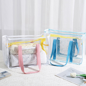 Sacola de compras em PVC transparente com logotipo personalizado, sacola de compras com zíper e bolso transparente à prova d'água - Product Image 4