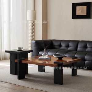 Modern Solid Wood Square Coffee <b>Table</b> Natural Black <b>Brown</b> Wabi Sabi Style Living Room Furniture - Product Image 1