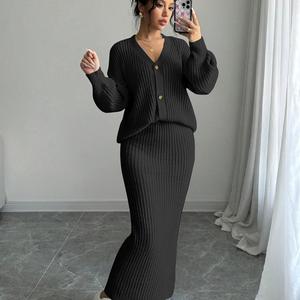 V Neck <b>Knit</b> Outfit <b>Set</b> Women's Sweater <b>Set</b> Size S Color White - Product Image 1