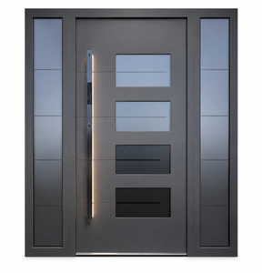 <span class=keywords><strong>Porta</strong></span> d'Ingresso Moderna <span class=keywords><strong>in</strong></span> Alluminio Grigio con Pannelli <span class=keywords><strong>in</strong></span> <span class=keywords><strong>Vetro</strong></span> Satinato, <span class=keywords><strong>Porta</strong></span> Esterna di Sicurezza <span class=keywords><strong>in</strong></span> Lega di Alluminio per Villa Residenziale - Product Image 5