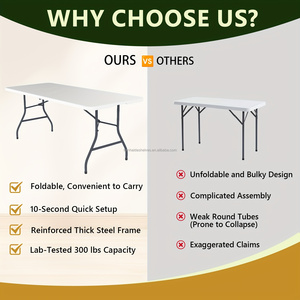 Table pliante de 6 pieds, table pliable, table pliante en deux, bureau utilitaire, table de dîner pour 20 personnes, pour événements et traiteur - Product Image 4