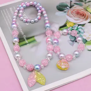 Trendy Kids Cute Jewelry Set Handmade Resin Beaded Resin Necklace Girls Elastic Thread For Bracelets