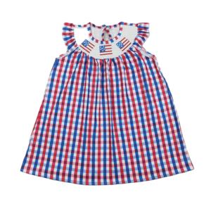 ชุดเดรสทรงเอลายดอกไม้ คอทรงโอ แขนสั้น ระบายอากาศได้ดี น่ารัก สไตล์ลำลอง สำหรับเด็กผู้หญิง RTS 4th of July  ขายส่งเสื้อผ้า ODM - Product Image 1