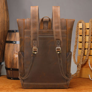 Sac à dos Crazy Horse en cuir véritable vintage pour hommes, sac à dos de voyage extérieur doublé de polyester avec compartiment pour ordinateur portable - Product Image 3