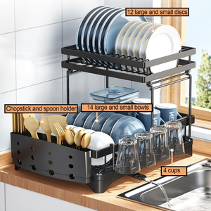 Égouttoir à vaisselle et assiettes en métal à 2 niveaux Jiangmen avec égouttoir à eau et supports organisateurs pour comptoir de cuisine - Product Image 5