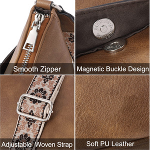 Sac bandoulière rétro uni avec sangle réglable, grande capacité, léger, durable, unisexe, mode féminine - Product Image 2