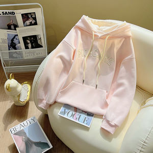 <span class=keywords><strong>Sudadera</strong></span> con Capucha de Invierno de Alta Calidad para <span class=keywords><strong>Mujer</strong></span>, con Letras Bordadas en Contraste, Gruesa, de Felpa, Holgada, Antiencogimiento - Product Image 4