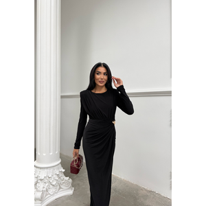 Vestido de Noche Negro para Mujer, Estilo A-Line, Bordado, Poliéster, Estilo Moderno Vintage, Tallas XS-XL, Cintura Imperio con Decoración de Encaje - Product Image 1