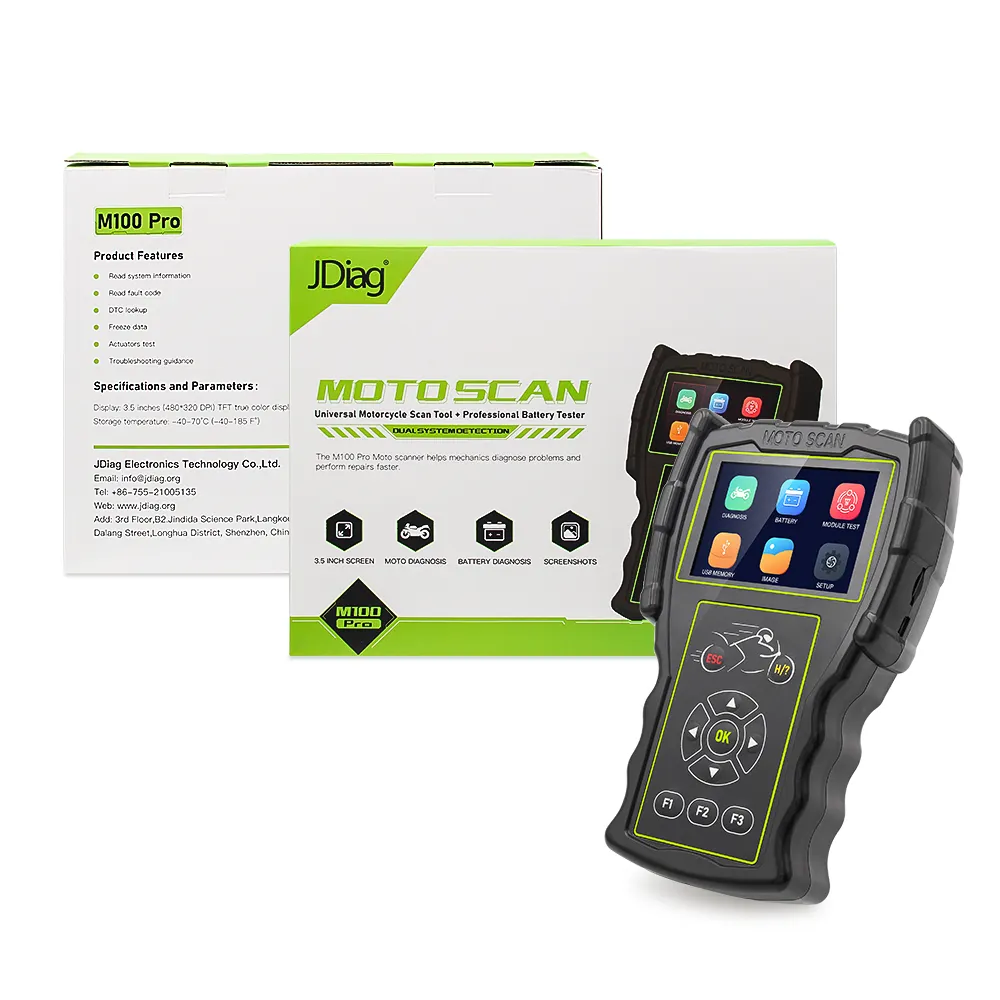 Scanner universal de diagnóstico para moto, aparelho de scanner universal jdiag m100 pro, moto com testador de bateria de 12v
