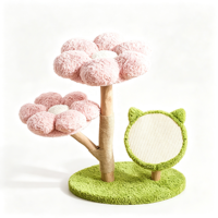 Pettoyglobal 72.5cm Pohon Kucing Motif Bunga Pink dengan Dua Tempat Bertengger Berbentuk Bunga, Papan Garuk Sisal dengan Telinga Kucing, Batang Melengkung MDF Ramah Lingkungan - Mainan Kucing