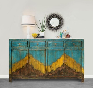Armoire chinoise <span class=keywords><strong>ancienne</strong></span> de haute qualité en bois de pin ancien à quatre tiroirs et quatre portes peinte Dongbei - Product Image 4