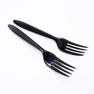 Disposable Black Long Handle Salad Eating Plastic Fruit Fork