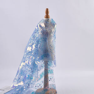 قماش دانتيل فاخر وأنيق مخصص للزفاف باللون الأزرق، 100% بوليستر شبكي، وزن متوسط 170 جرام/متر مربع، مطرز - Product Image 6