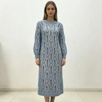 Robe longue en maille bleue Holly Midi personnalisée OEM & ODM de haute qualité pour femme, à manches longues, style pointelle, pour le loisir, vente en gros