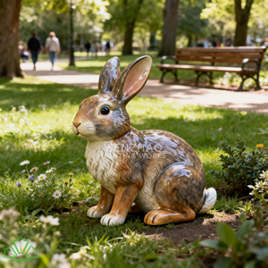 SENZHAO Glossy Finish Fiberglass Bunny Sculpture Outdoor Life Size Resin Rabbit <b>Statue</b> for Garden Lawn Yard Decoration - Product Image 4
