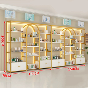 Espositore Cosmetico Moderno in Metallo <span class=keywords><strong>con</strong></span> Design ad Arco e Illuminazione LED, <span class=keywords><strong>con</strong></span> Armadietto per Negozi di Bellezza - Product Image 4