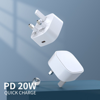 Cargador con Enchufe UK de 20W, Mini Adaptador de Corriente, Cargador USB Tipo-C y Tipo-A PD 3.0 de Carga Rápida para Teléfono Móvil y Auriculares