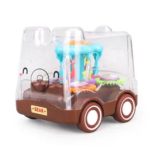 2023 Children's Toys cheap Cartoon Inertia Transparent Gear Drop Resistant Cute Design Bus Toy Mini Car Children Birthday Gift