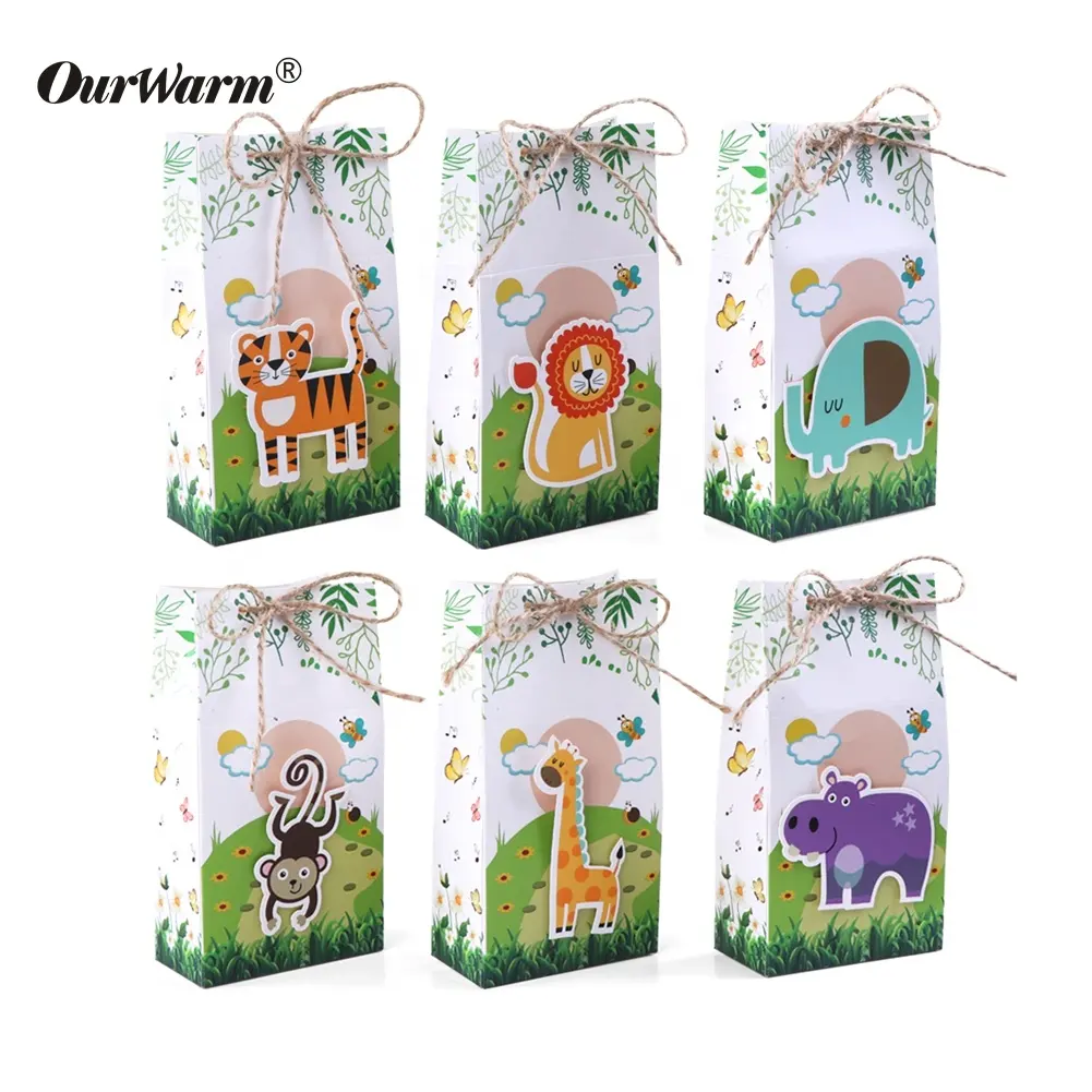 OurWarm Factory 12 Pcs Jungle Themed Party Supplies DIY Birthday Safari Animals Favor Boxes For Baby Shower