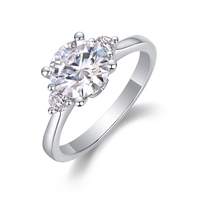 Bague en argent sterling S925 avec moissanite 2 carats, trois pierres rondes taille brillant, six griffes, bijoux pour femme