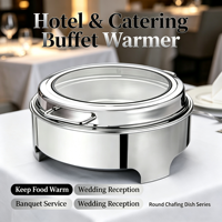 Plat de service en acier inoxydable de qualité alimentaire avec couvercle en verre trempé, écologique et durable, chauffe-plats commercial pour buffet, hôtel, mariage
