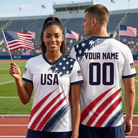 Maillots de baseball à manches courtes et col en V, impression numérique personnalisée, drapeau américain, nom et numéro personnalisés, pour hommes, femmes et jeunes