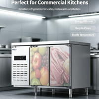 Congélateur de présentation à double porte de 1200 mm, plan de travail réfrigéré sous comptoir, dégivrage manuel, refroidisseur de cuisine commerciale
