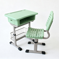 Ensemble table et chaise en plastique à hauteur réglable, mobilier de salle de classe, bureau à visser avec manivelle, styles de chaises avec panier en option, durable