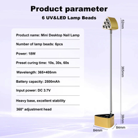 Lampe à ongles en quartz métallique, 2500 mAh, haute puissance, 18 W, séchage rapide, longueur d'onde 365 nm, rotation à 360 degrés