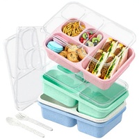 Ensemble de 3 boîtes à bento en plastique avec couvercles, 5 compartiments, empilables, compatibles micro-ondes et lave-vaisselle, légères, capacité de 44 onces liquides
