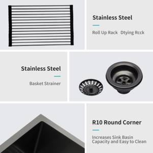 Lavello Rettangolare in Acciaio Inox Stile Fattoria 50/50, 33x21x10 Pollici, da Incasso, per Cucina Esterna Personalizzata, Nero - Product Image 4