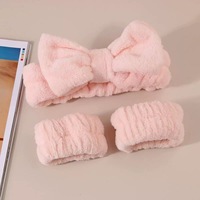 Lot économique d'accessoires de lavage du visage pour fille : Bandeau pour le visage et bandeau de poignet, en peluche absorbante et résistante à l'humidité, avec nœud