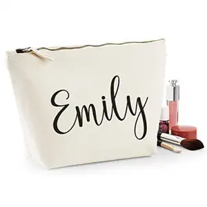 Customized Daily Use Organic Eco Friendly Canvas Cotton Portable Cosmetic Makeup Bag Pouch With Zipper