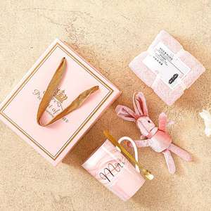 Ensemble cadeau de tasse en acier inoxydable et en céramique personnalisé, serviette en peluche lapin, cuillère, boîte cadeau élégante pour femmes, demoiselles d'honneur, cadeau d'anniversaire - Product Image 3