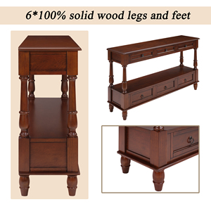 <span class=keywords><strong>Table</strong></span> console en bois massif avec 6 tiroirs et étagère, <span class=keywords><strong>table</strong></span> <span class=keywords><strong>de</strong></span> <span class=keywords><strong>salon</strong></span> vintage en bois à 2 niveaux <span class=keywords><strong>de</strong></span> 54 pouces pour <span class=keywords><strong>salon</strong></span>, couloir, entrée - Product Image 4