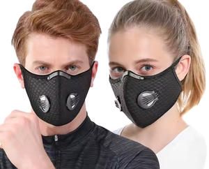 Masker Wajah jaring Neoprene hitam uniseks, dapat digunakan kembali anti-debu berongga dengan katup Filter udara luar ruangan bersepeda ski untuk pemandangan pantai - Product Image 1