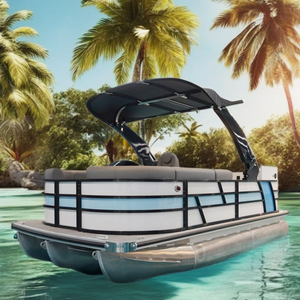 Ponton en aluminium de luxe de 16 pieds, auvent de yacht, embarcation nautique pour le tourisme fluvial, bord de mer, loisirs, hors-bord à vendre - Product Image 1