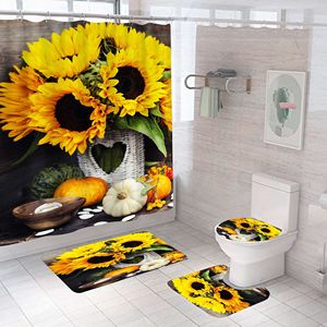 Commercio all'ingrosso di girasole 3D digitale stampato impermeabile non-slip <span class=keywords><strong>tenda</strong></span> della doccia quattro-pezzo del vestito pavimento <span class=keywords><strong>stuoia</strong></span> - Product Image 2