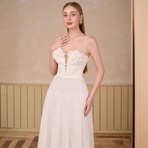 Sweetheart Backless A-Line sin mangas plisado gasa encaje fruncido Sexy vestido de novia - Product Image 3