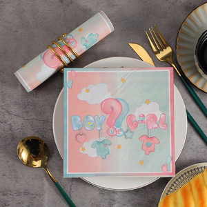 Boy Or Girl Baby Gender Reveal Napkins Square 330cm x 330cm Party Tableware Birthday Decorations Disposable Paper Napkins - Product Image 3