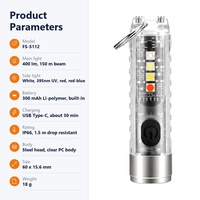 Senter Gantungan Kunci FS-S112 400 Lumens USB C Isi Ulang 395nm UV Lampu Samping Merah Biru Magnetik Mini EDC Torch IP66